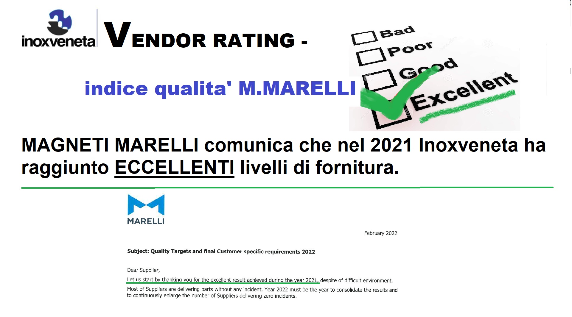 Inoxveneta riconosciuta da Magneti Marelli come fornitore eccellente di tubi idroformati per l’anno 2021